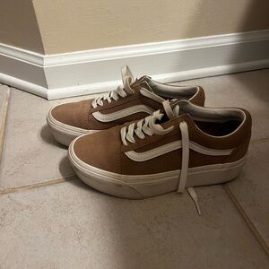 Vans Tan and White old skool platform Sneakers